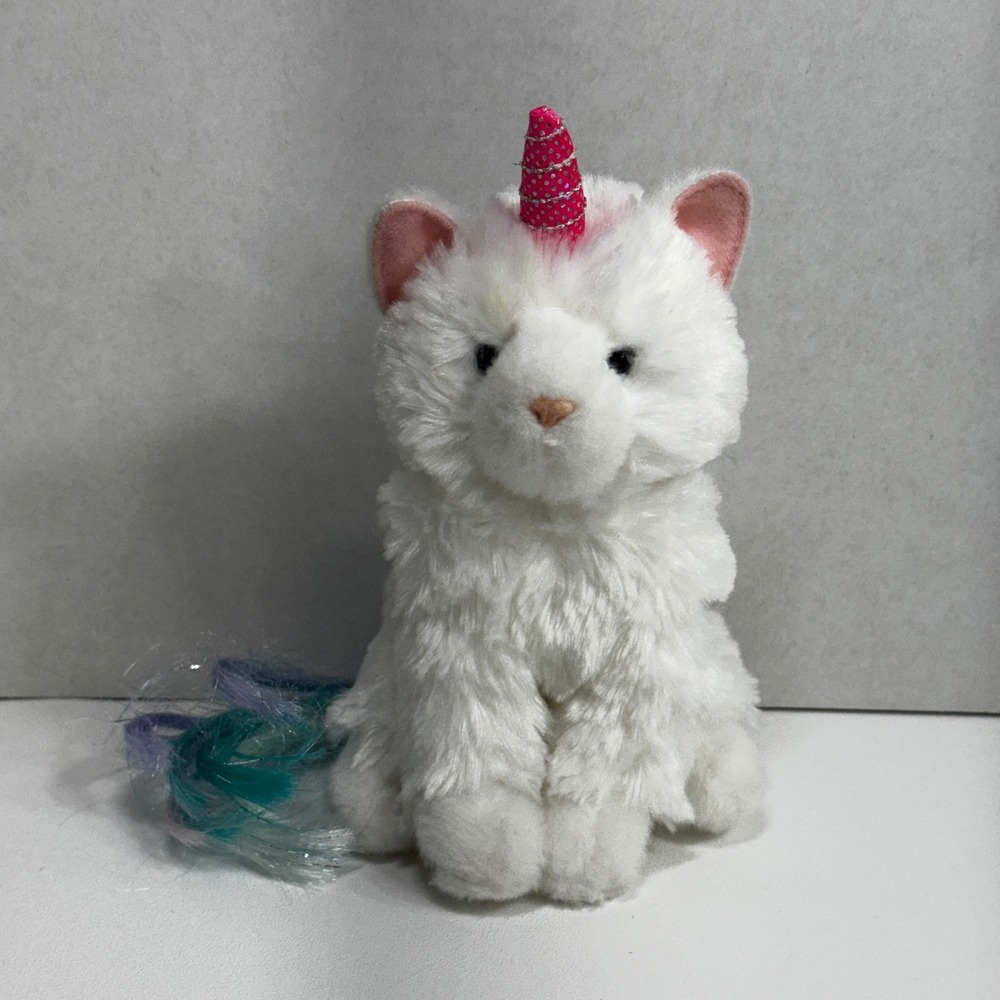 Douglas Caticorn White Cat Unicorn Plush Sparkle Horn Teal Purple Tail 640